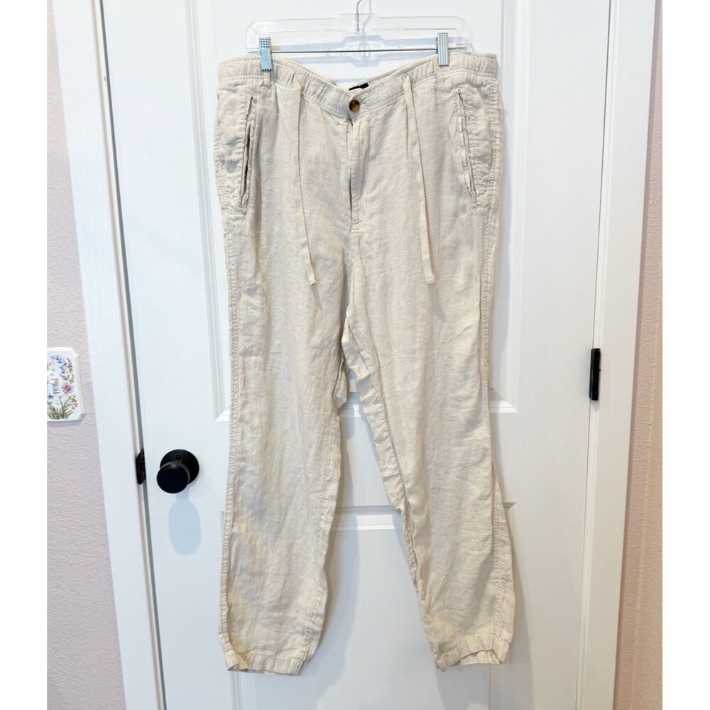 Club Room Mens Linen Pants XL Tan‎ Straight Leg Lightweight Minimalist Resort